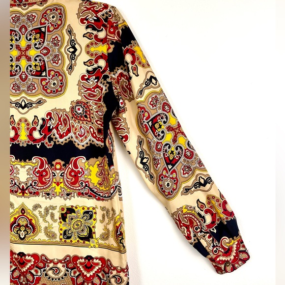 Mob Wife 100% Silk Shirt, Dana Buchman, Size 2 Petite, Gold & Red, Luxurious - Picture 11 of 13